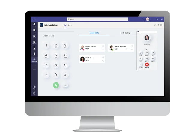 Mitel Assistant v aplikaciji Microsoft Teams na monitorju